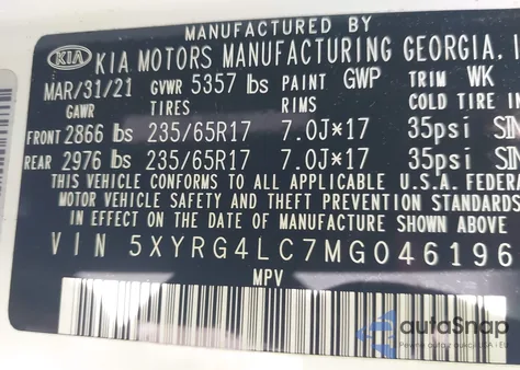 2021 Kia Sorento Lx from USA, damaged, VIN 5XYRG4LC7MG046196